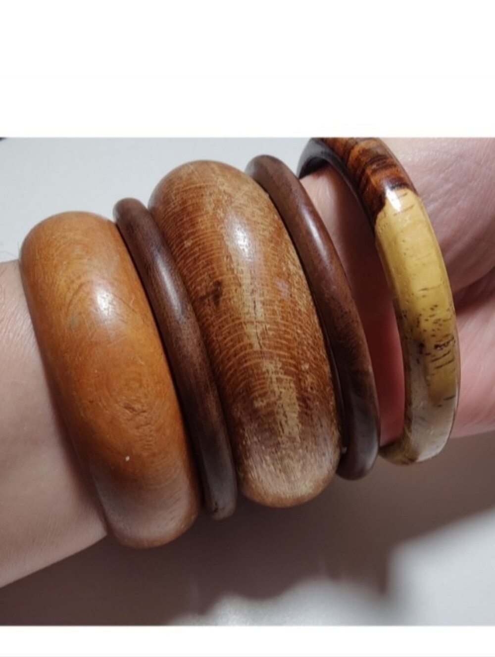 Boho Wooden Bangle Bracelet Bundle 5 Pc Natural Wood Stack Bracelets Chunky Wide